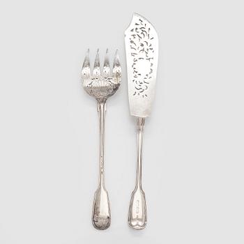 Fiskserveringsbestick, sterlingsilver, London England 1862.