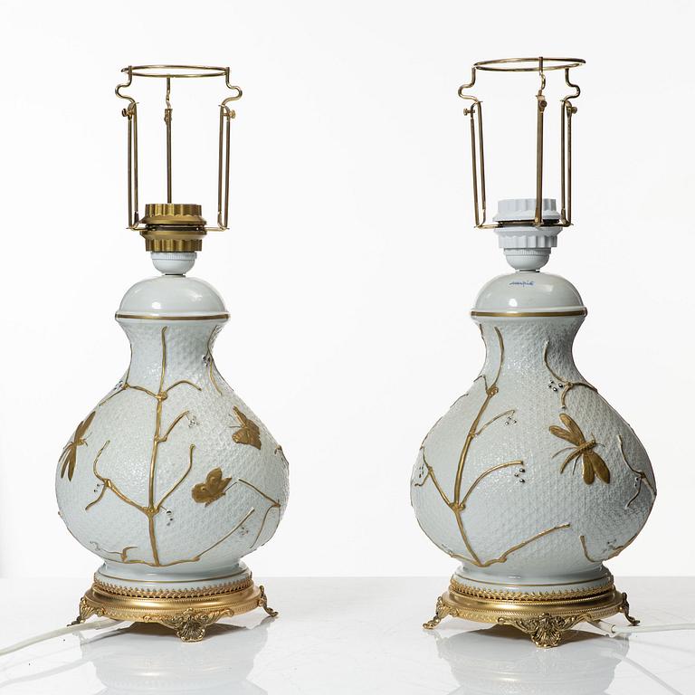A pair of porcelain table lamps, Carpié, Italy.