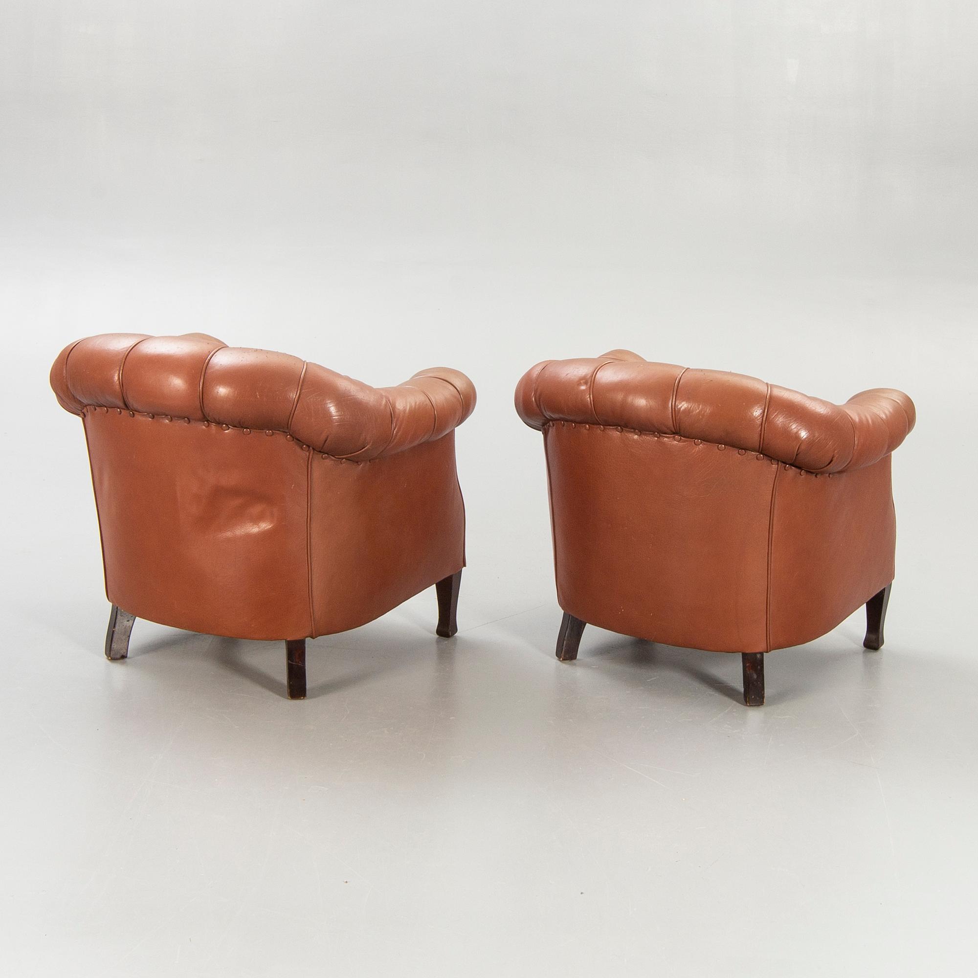 Armchairs, "Club armchair", table, first half of the 20th century.
