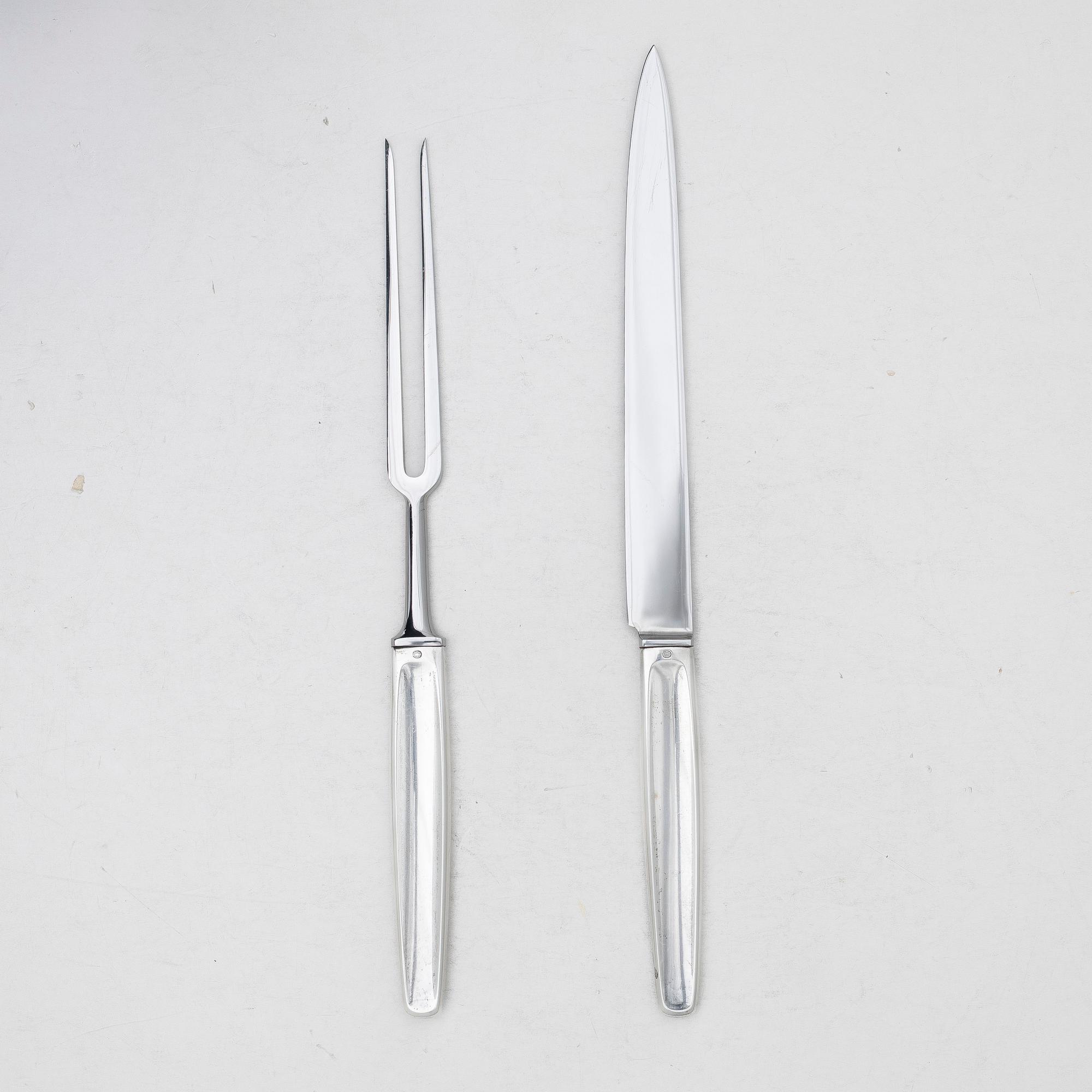 Tias Eckhoff, a pair of sterling silver carving utensils, 'Cypress', Georg Jensen, Denmark.