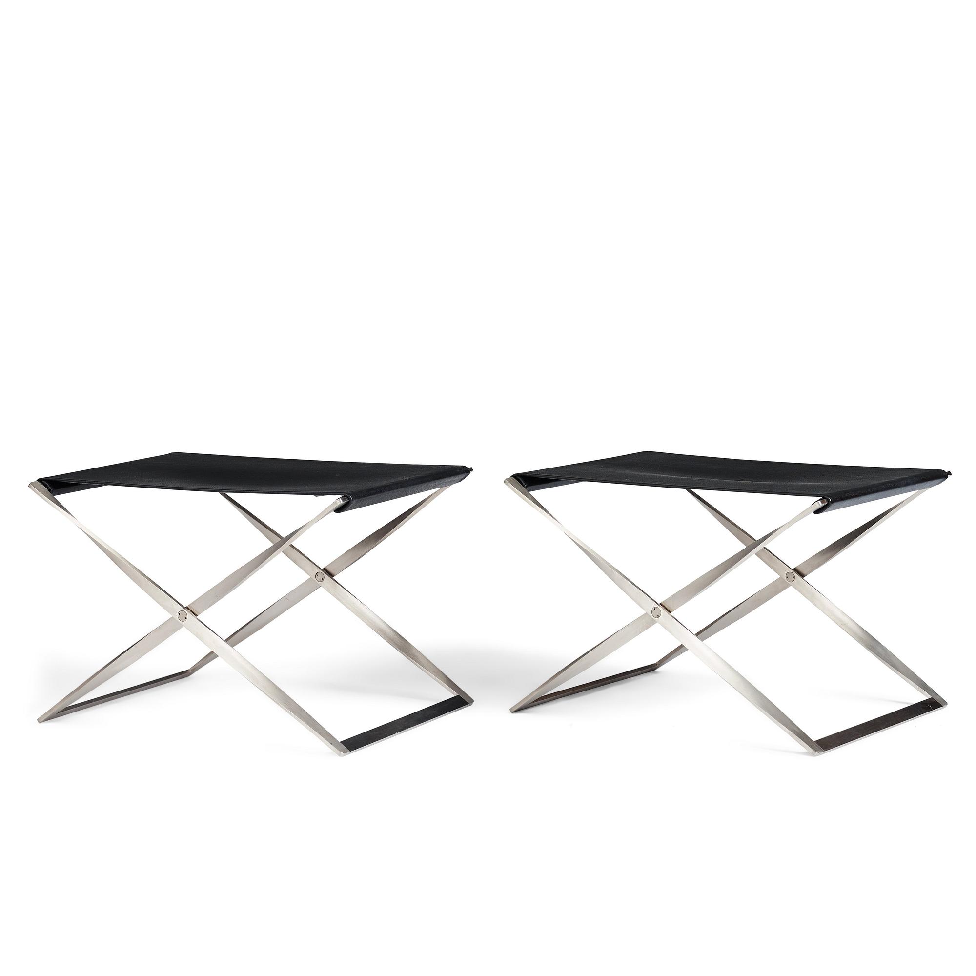 Poul Kjaerholm, taburetter, ett par "PK-91", Fritz Hansen, Danmark.