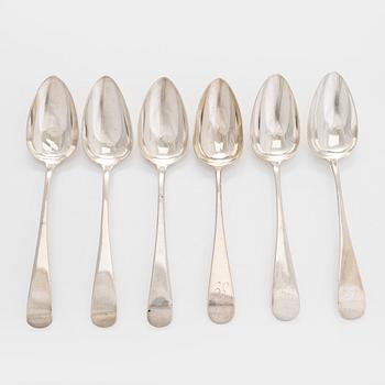 A set of six early 19th century silver table spoons, St. Petersburg .