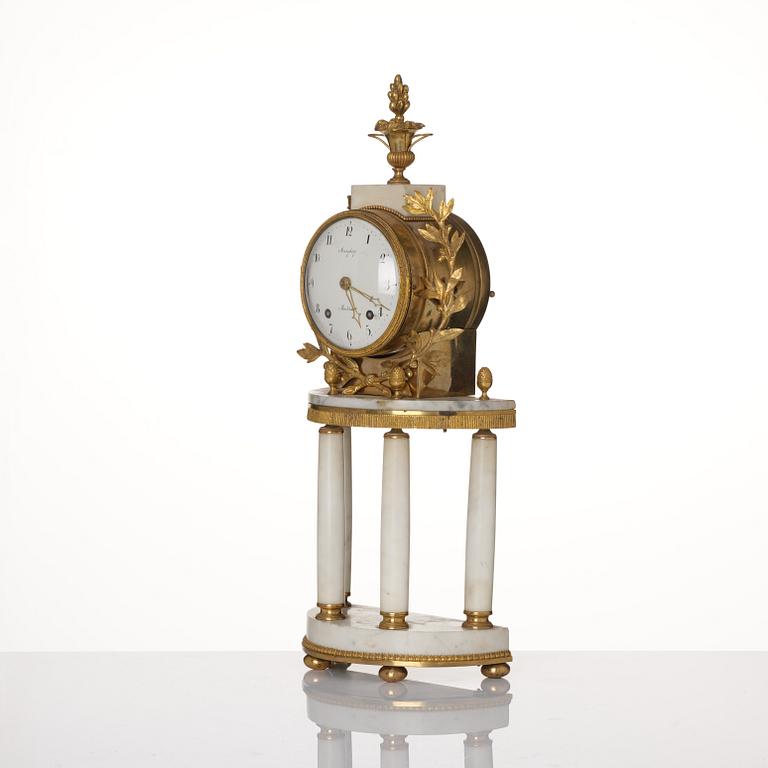 A late Gustavian ormolu and marble portico clock by P. Strengberg (active in Stockholm and Mariefred 1802-31).