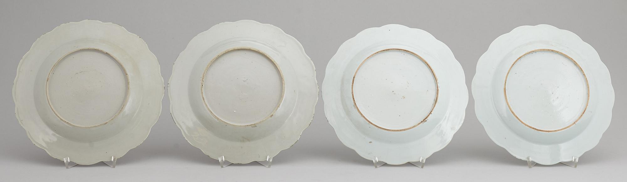 A set of eight (4-4) export plates, Qing dynasty, Qianlong (1736-95).
