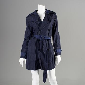 A blue nylon trenchcoat by Ralph Lauren.