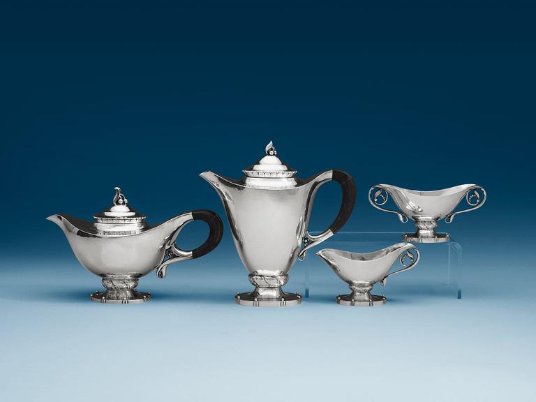 A Georg Jensen 4 pcs coffee- and tea service, Copenhagen 1933-44 (the teapot 1945-51).