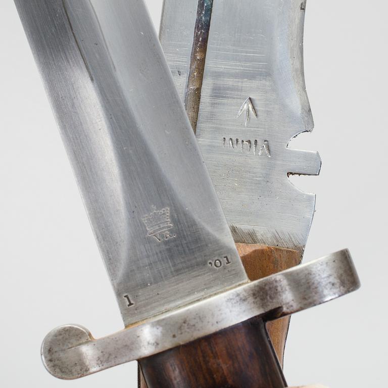 a late 19h Century bayonet and a 20h Century Indian Kukri, the bayonet possibly United Kingdom.