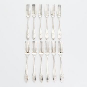 Bestickuppsättning för 12, totalt 108 delar, silver, Warszawa, Polen 1931-1963.