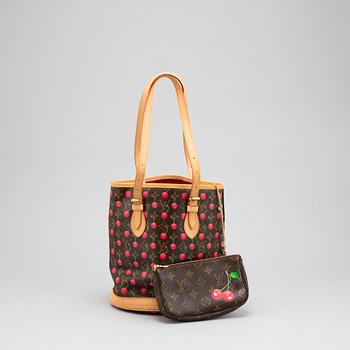 Louis Vuitton a cerise cherry monogram canvas Petit Bucket handbag with pochette. 2005. Bukowskis