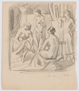 Santeri Salokivi, En grupp nakenmodeller med Urna, 2 st, samt urna från Konstnärens hem.