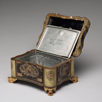 TESKRIN, lack med tenninsats. Qingdynastin, Kanton, 1800-tal.