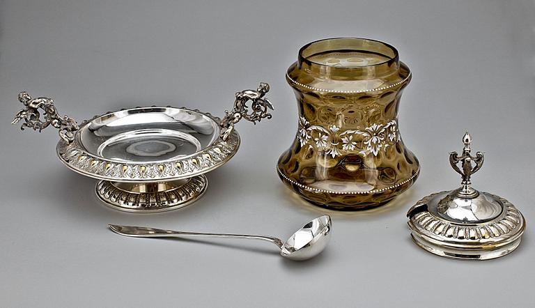 BÅLSKÅL, nysilver och glas, nyrenässans, 1800-talets slut.