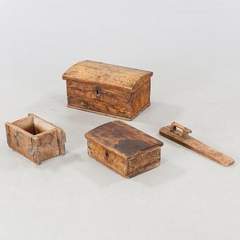 Four handicrrafted items from the 19th century.
