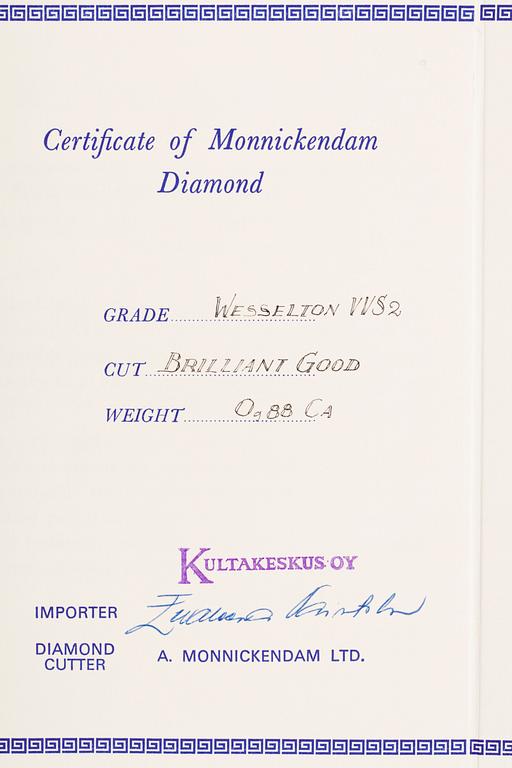 DIAMANT, briljantslipad 0,88 ct H (Wesselton) / VVS2.
