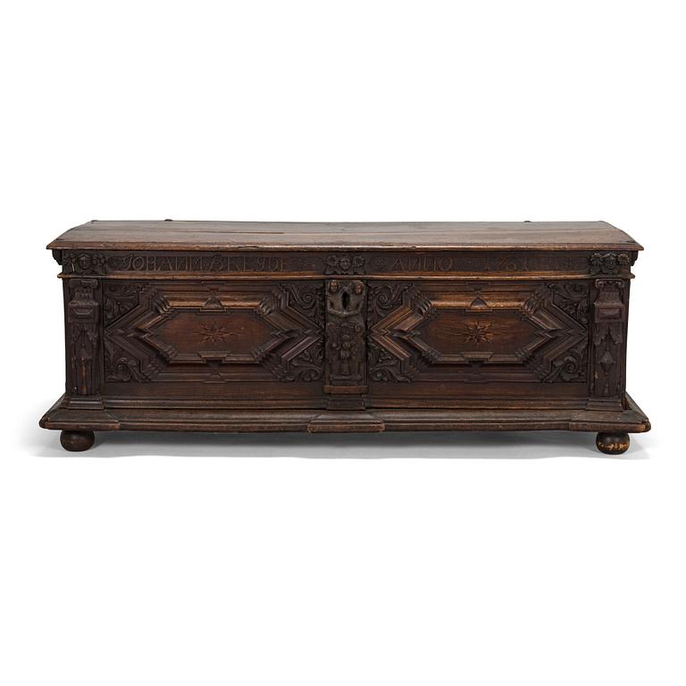 An oak chest dated 1761, Germany.