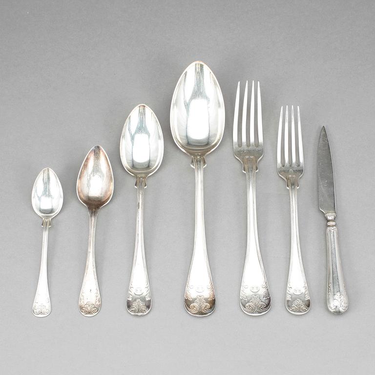 BESTICKSERVISDELAR, ca 40 st, silver, "Gammal fransk", bla Jakob Engelberth Torsk, Stockholm, 1902.Vikt ca 1961g.