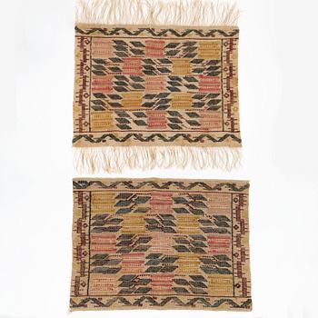 Märta Måås-Fjetterström, a pair of 'Kapten Kristi' textiles, flat weave, one is signed MMF.