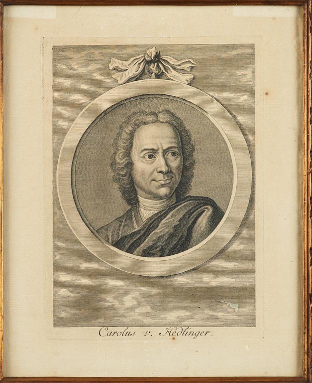 GRAVYRER, 2 st, Johann Carl Hedlinger, 1700-tal.