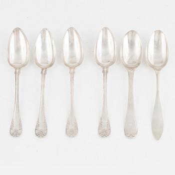 Six Swedish Silver Tablespoons, including with mark of Paul Romare, Helsingborg 1797.