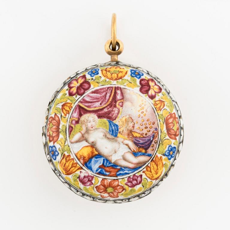 Abraham Cailliatte, a 17th century gold and enamel pocket watch, the case attributed to Pierre I Huaud.