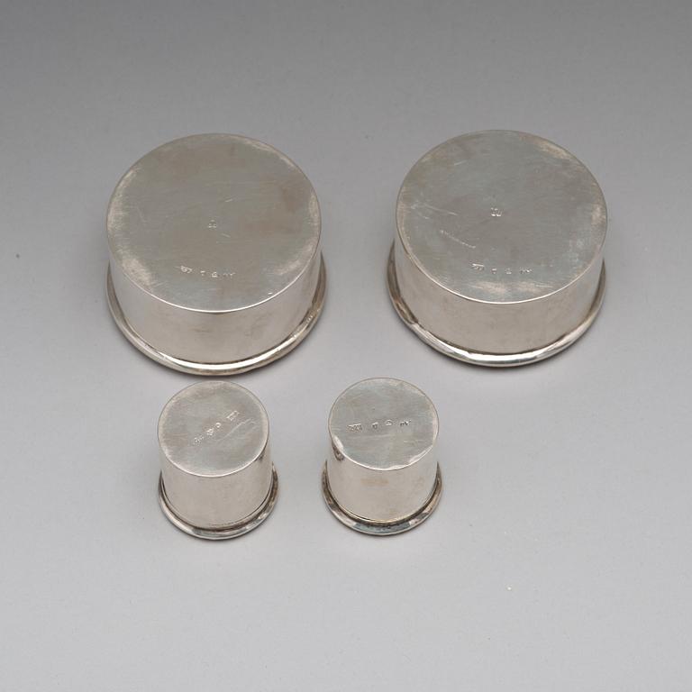 Set of four round silver boxes, makers mark Adolf Zethelius, Stockholm 1831.