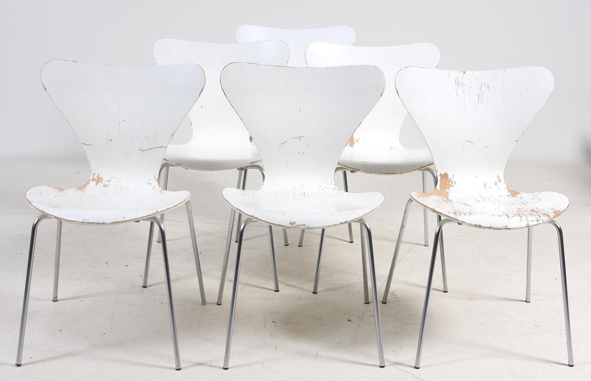 STOLAR, 6 st, "Sjuan" av Arne Jacobsen för Fritz Hansen, bl a 1971.