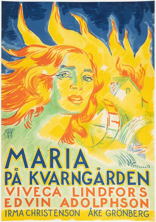 Isaac Grünewald, a lithographic movie poster, 'Maria på Kvarngården', J. Olséns Litografiska Anstalt, Stockholm, 1944.