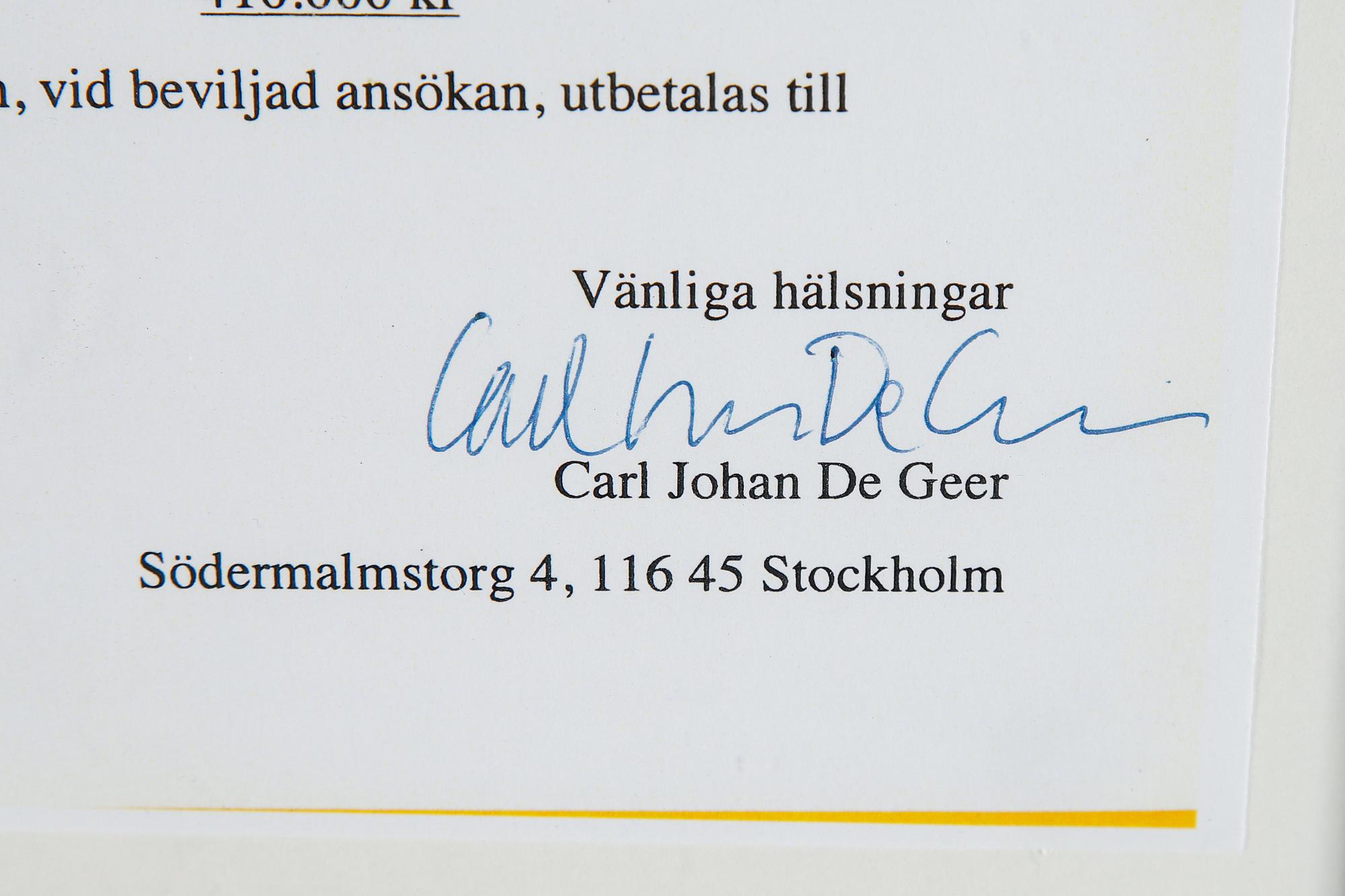 Carl Johan De Geer, lithograph in colours, signed 5/50.