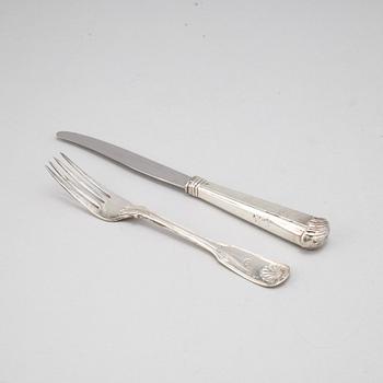 6+6 silver cutlery, some with mark of Gustaf Möllenborg, Stockholm 1866.