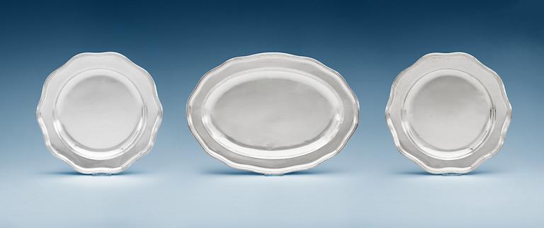 Three German 19th century serving dishes (2+1), makers mark of J C Neuss, Augsburg 1803 and J G C Neuss, Augsburg 1816.