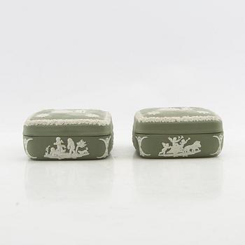 A collection of boxes, plates, and a vase 9 dlr mostly Wedgwood England 20th century jasperware.