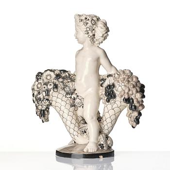 Bertold Löffler, a ceramic sculpture of a putto with cornucopia, model 156, Wiener Keramik, Vienna, Austria, 1908- 1912.