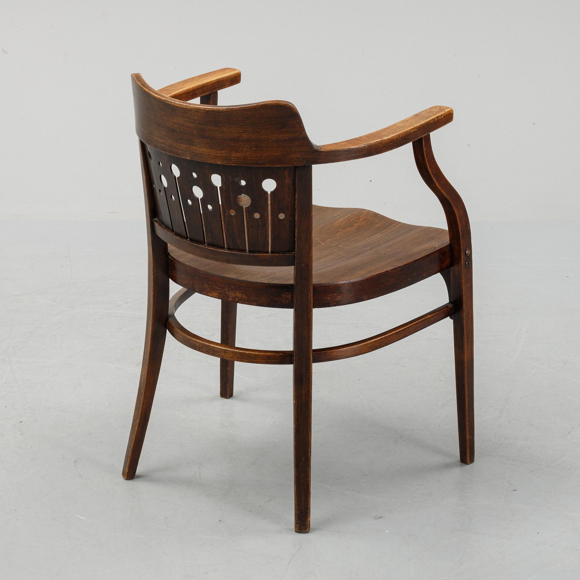 Otto Wagner, attributed to. A stained beech and oak chair, Vienna, Austria, early 20th Century.