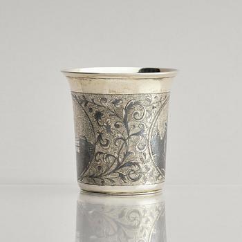 A Russian silver-gilt niello beaker, Moscow 1845. Unidentified maker. Assay master Andrey Antonovich Kovalsky.