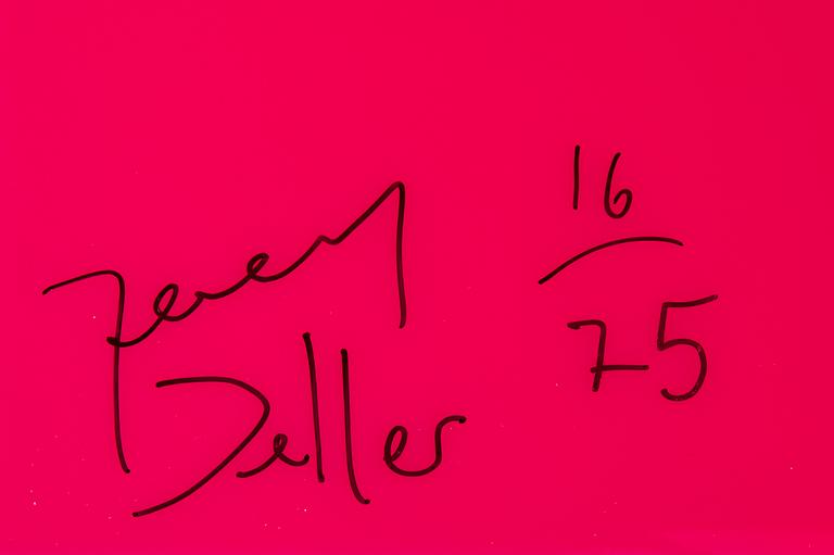 Jeremy Deller, signed on verso, edition 16/75. Executed in 1993-2018. Silkscreen on plexi.