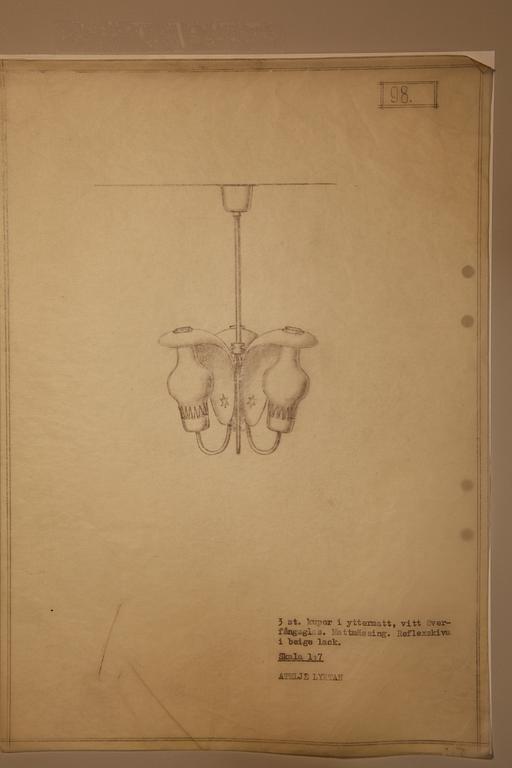 Hans Bergström, a rare ceiling lamp model "98", ateljé Lyktan, Åhus, 1940s-50s.