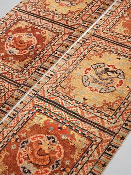 MEDITATION RUGS, 1 pair, old/semi-antique China, ca 199 x 73,5 and 200,5 x 71,5 cm.