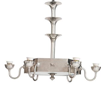 290. A Swedish Grace pewter ceiling light, probably by Guldsmedsaktiebolaget, Sweden 1920-30's.