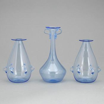 VASER, 3 stycken, glas, Italien, 1900-tal.