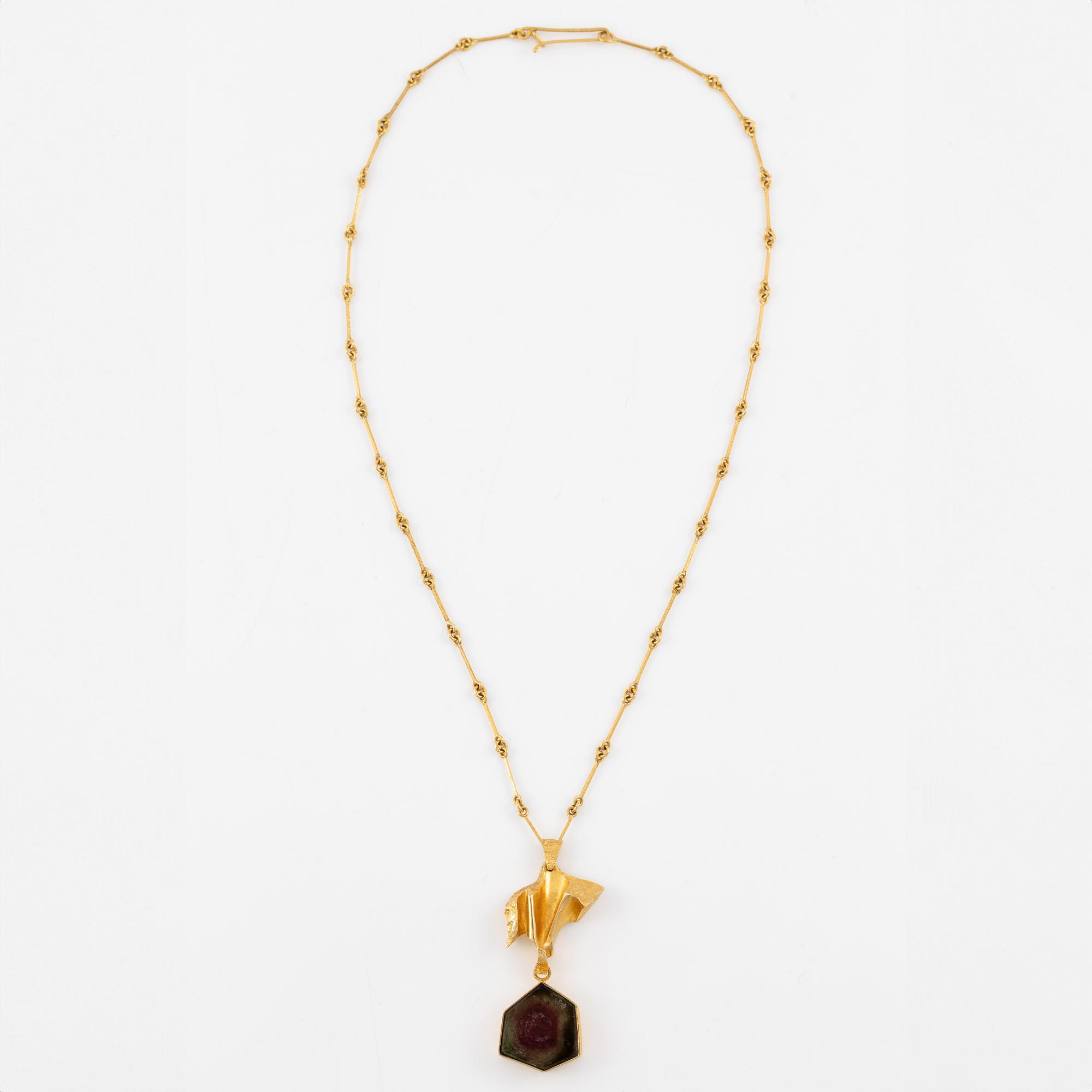 Björn Weckström, collier, 18K guld med vattenmelonturmalin, för Lapponia.
