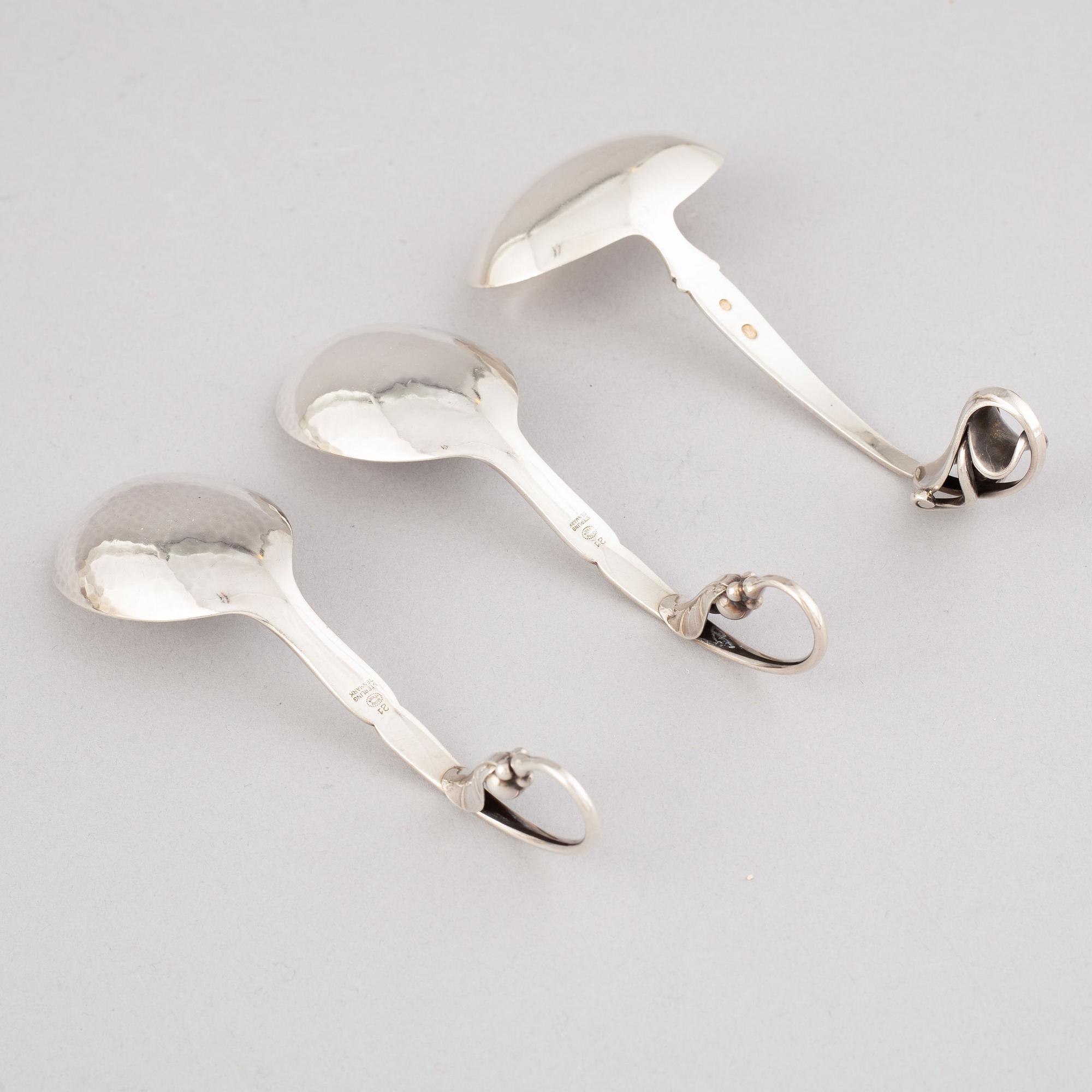 Georg Jensen, saltkar och småskedar, 6 st, sterling silver, Köpenhamn, 1900-talets mitt.