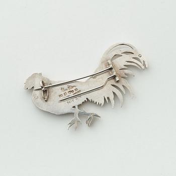 A Wiwen Nilsson sterling brooch of a rooster, Lund 1961.