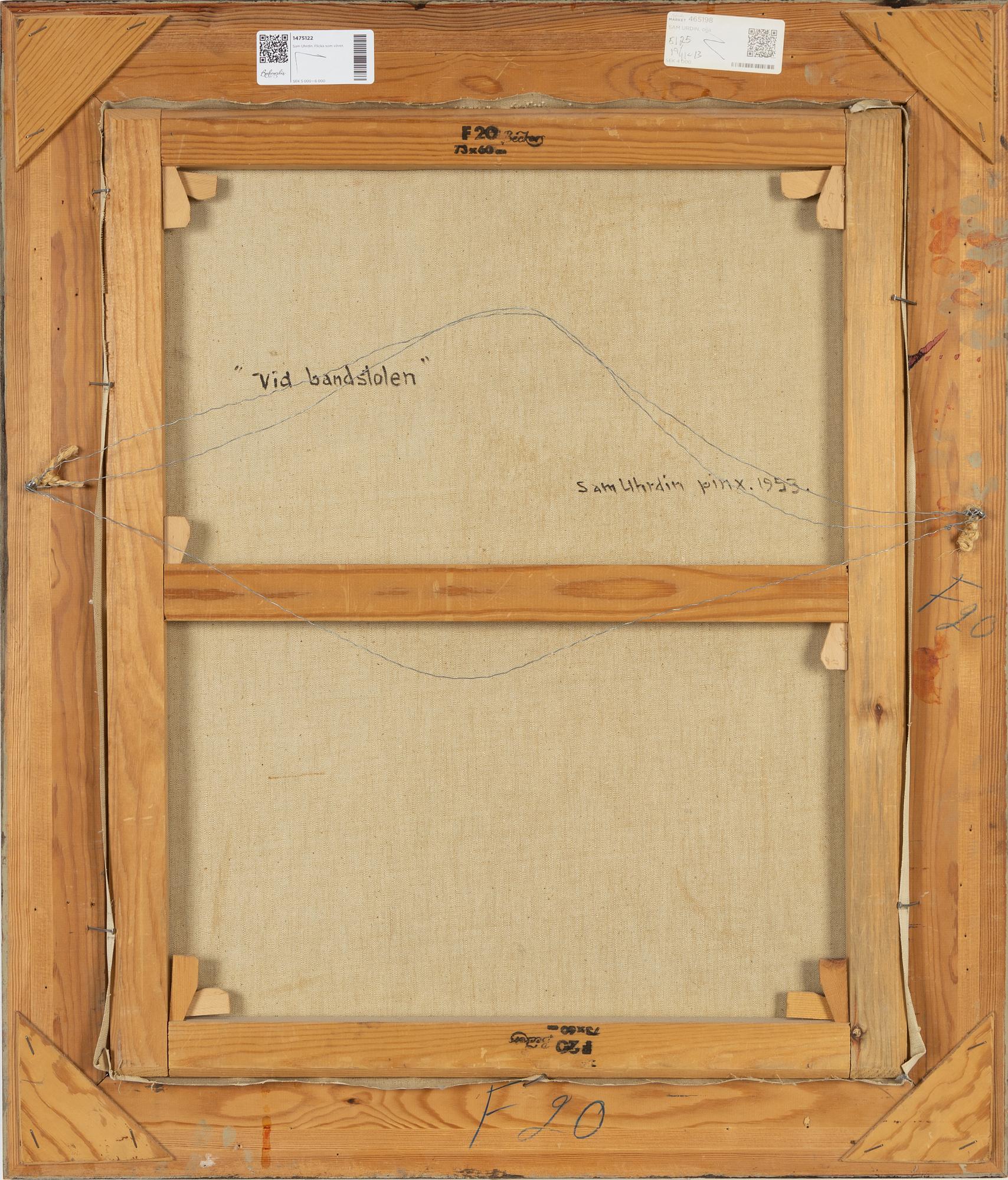 Sam Uhrdin, oil on canvas, signed. dated 1953 verso.