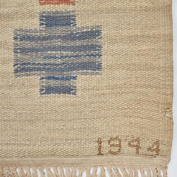 Swedish design, a carpet, knotted pile in relief, ca 178,5-179,5 x 137-140,5 cm, signed and dated at the back: SKLH 1944.
