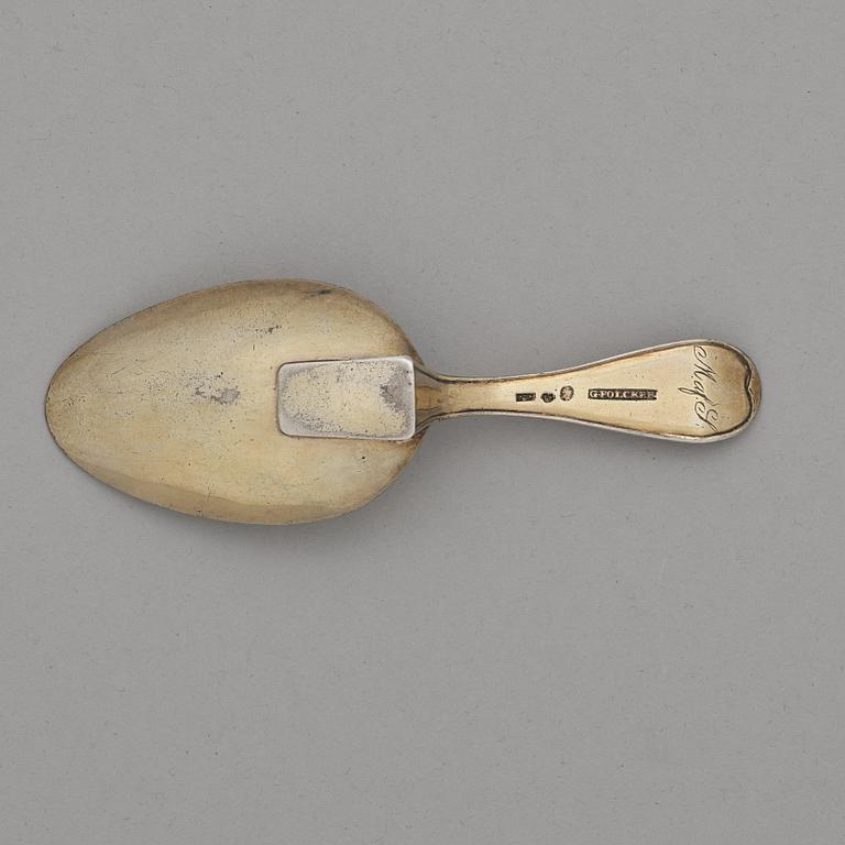 A Swedish early 19th century silver-gilt medicin-spoon, mark of Gustaf Folcker, Stockholm 1816.