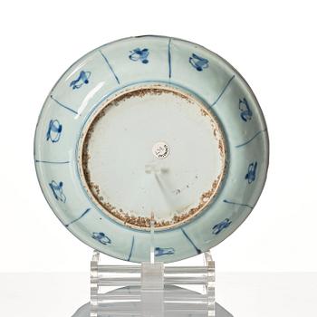 A blue and white kraak dish, Ming dynasty, Wanli (1572-1620).