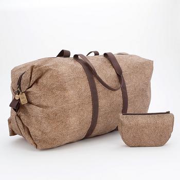 BORBONESE, a brown fabric and leather weekendbag from the 1980s.