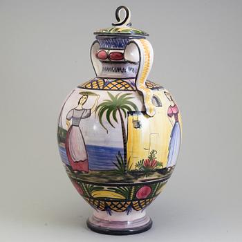 An earhenwear lidded vase from Jasba, Germany, mid 20th century.