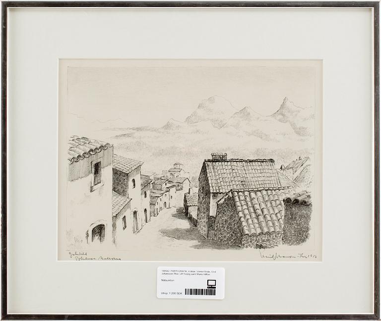 PARTI GRAFIK, 4 delar. Verner Molin, Emil Johansson-Thor, Ulf Trotzig samt Maria Hillfon.