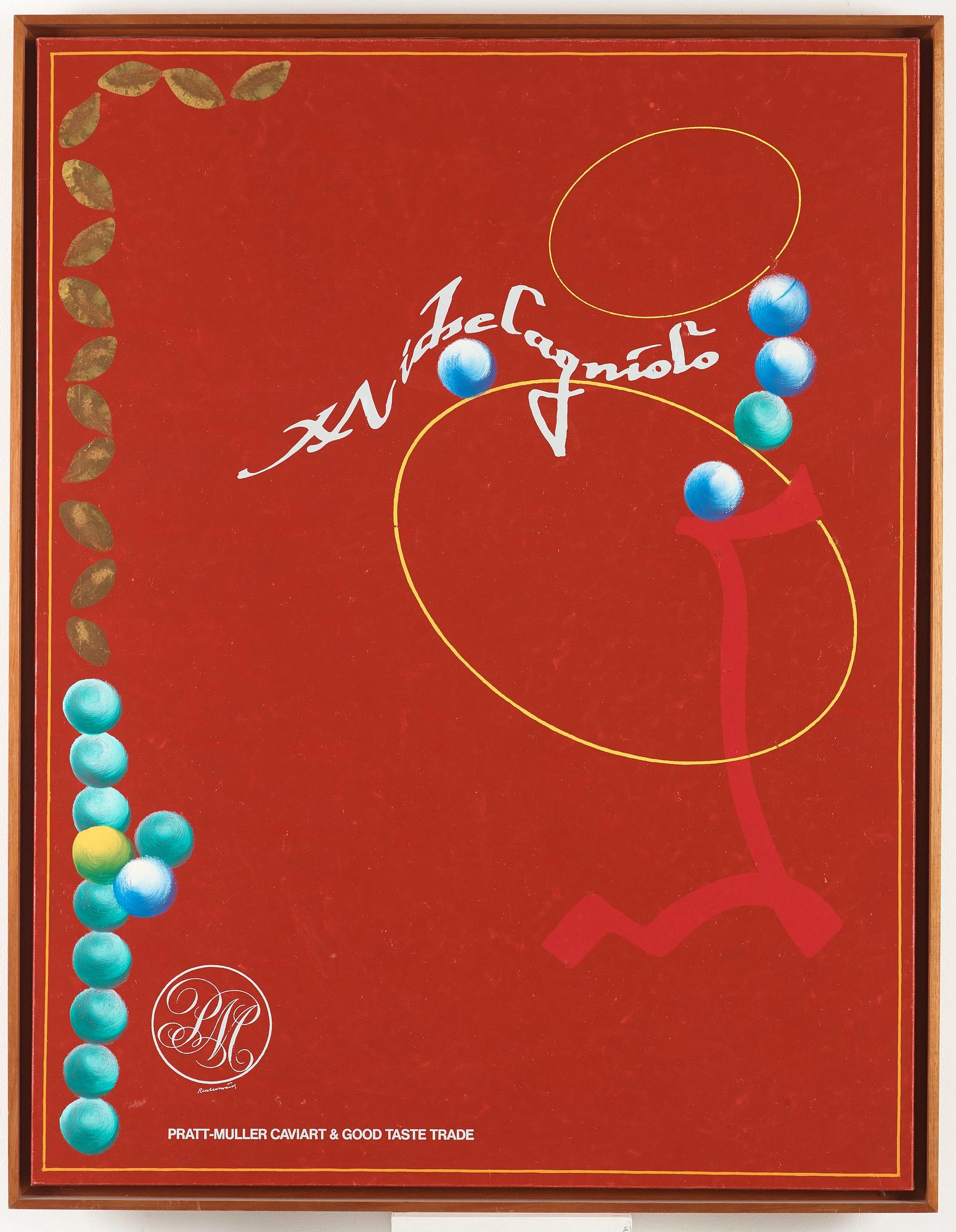 Carl Fredrik Reuterswärd, "PMCGTT - Michelangelo+Leonardo on red BG".